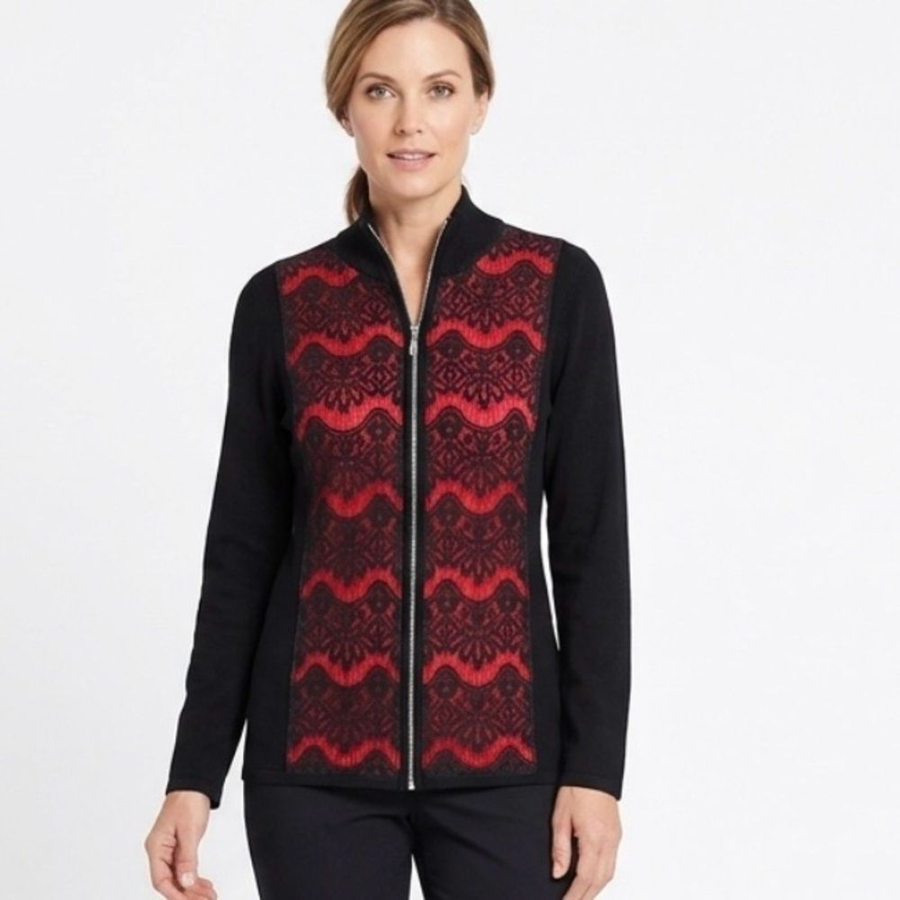 Belldini Black and Red Lace Zip-Up Jacket XL